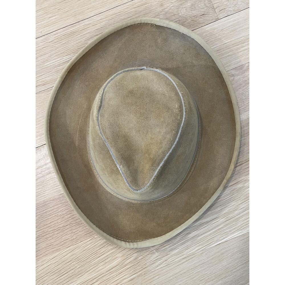 VTG Henschel Skullys Hat Cap Cowboy Men L Beige Suede Leather Lined Wide Brim - Picture 5 of 8